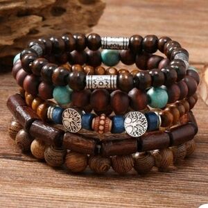 Men's Wooden Beaded Bracelet Set